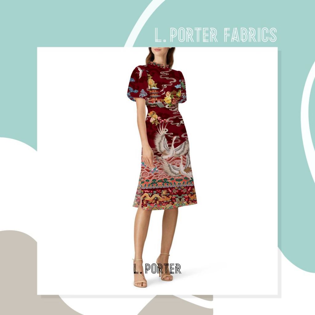 Kain Cheongsam Kain Sangjit Kain L. Porter Fabrics Satin Bridal Motif Heavenly Kain Motif Oriental K