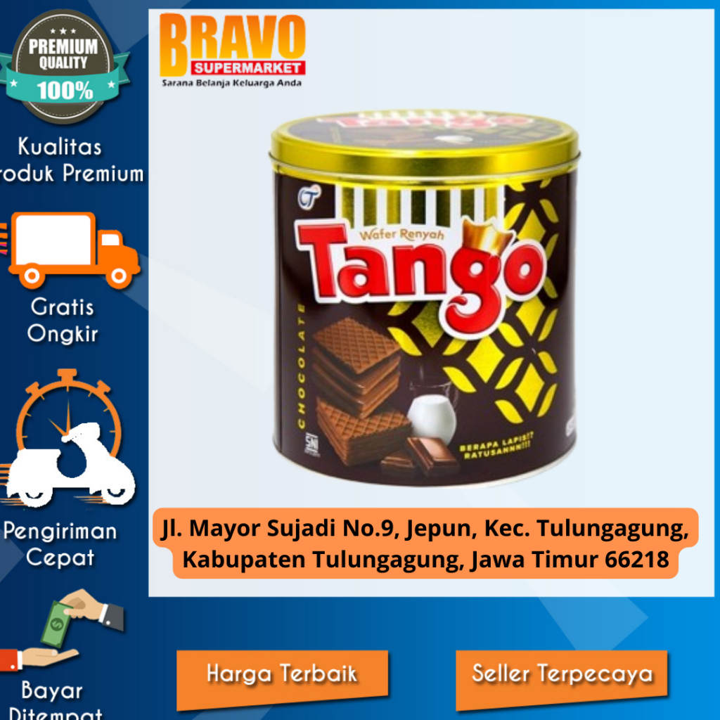 

Bravo Supermarket Tulungagung - Tango wafer kaleng coklat 240gr