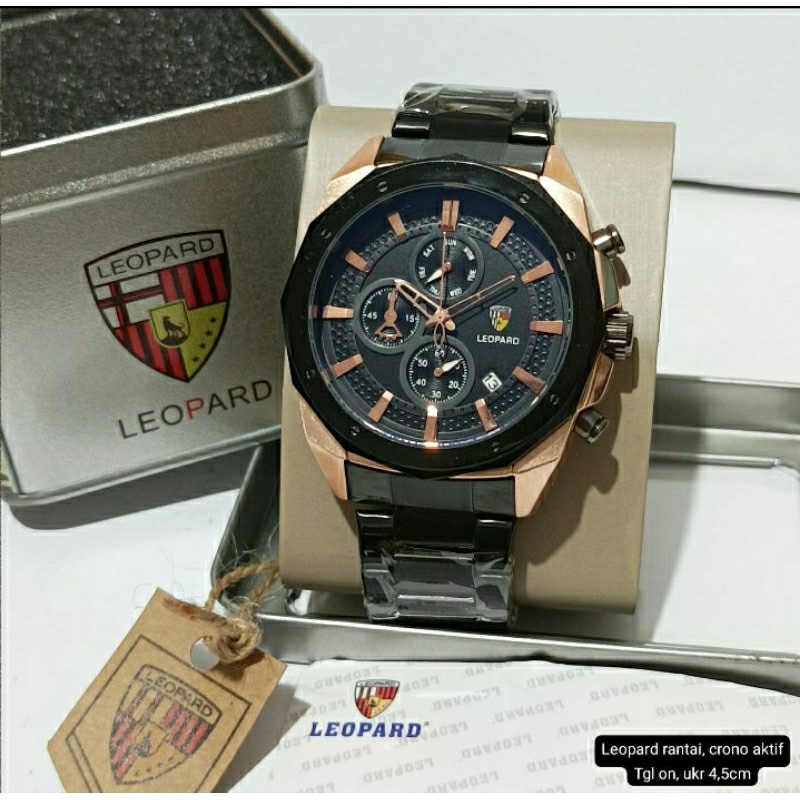 jam tangan leopard original crono aktif rantai stainless jam tangan pria rantai sport