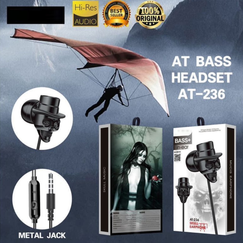 Handsfree Skull + Mic AT-236 + Music Earphone Headset Extra Bass