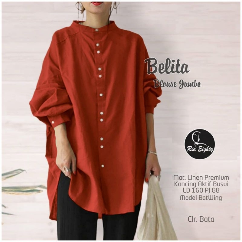 BAJU ATASAN BLUS LINEN POLOS JUMBO WANITA / BELITA BLOUSE