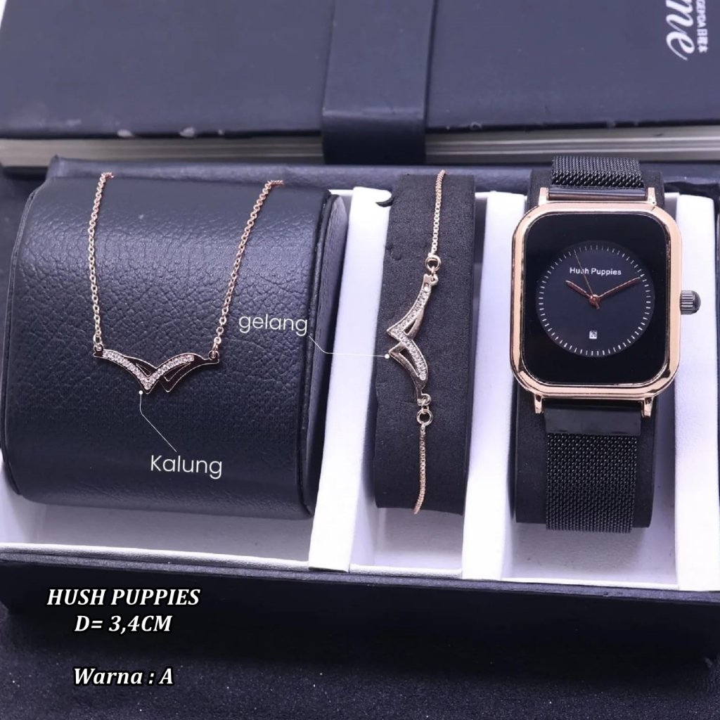 Jam Tangan Wanita Hush Puppies Pasir Free Gelang + Kalung