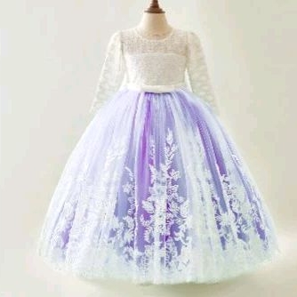 GAUN PESTA DAN ULANG TAHUN ANAK PEREMPUAN KEMBANG LENGAN PANJANG USIA 4-5 THN