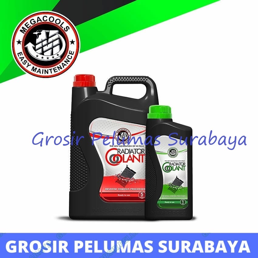 Megacools radiator coolant 5ltr MErah / Hijau Megacool radiator coolant Cairan Water coolant mobil G