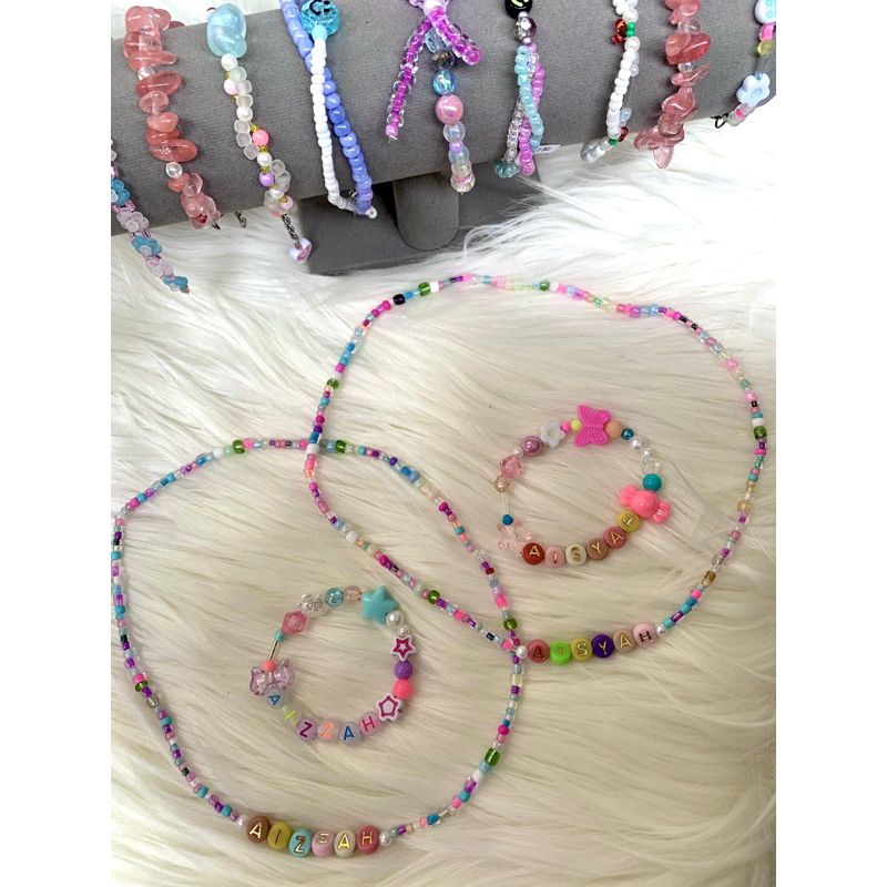 paket gelang dan kalung elastis nama anak || gelang kalung nama || kalung gelang lucu
