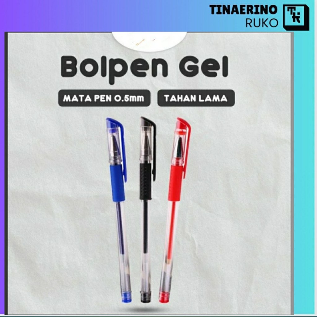 

Pulpen Gel Ink Pen Bullet Tip 0,5 mm Pena Alat Tulis Hitam Merah Biru - Merah