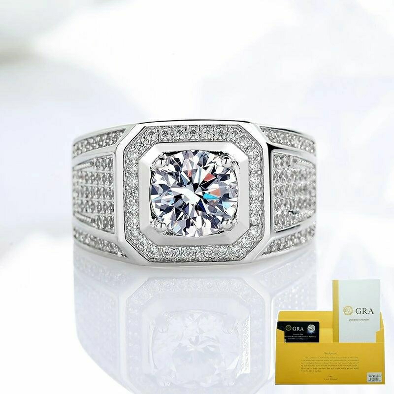 Cincin Pria Berlian Moissanite Cincin Pria Perak Silver Mewah Sertifikat GRA