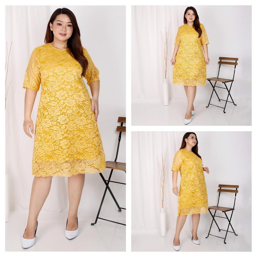Dress SILVANA Big Size Brukat Jumbo Dres Brokat M L XL XXL Dress lengan pendek Natal Imlek