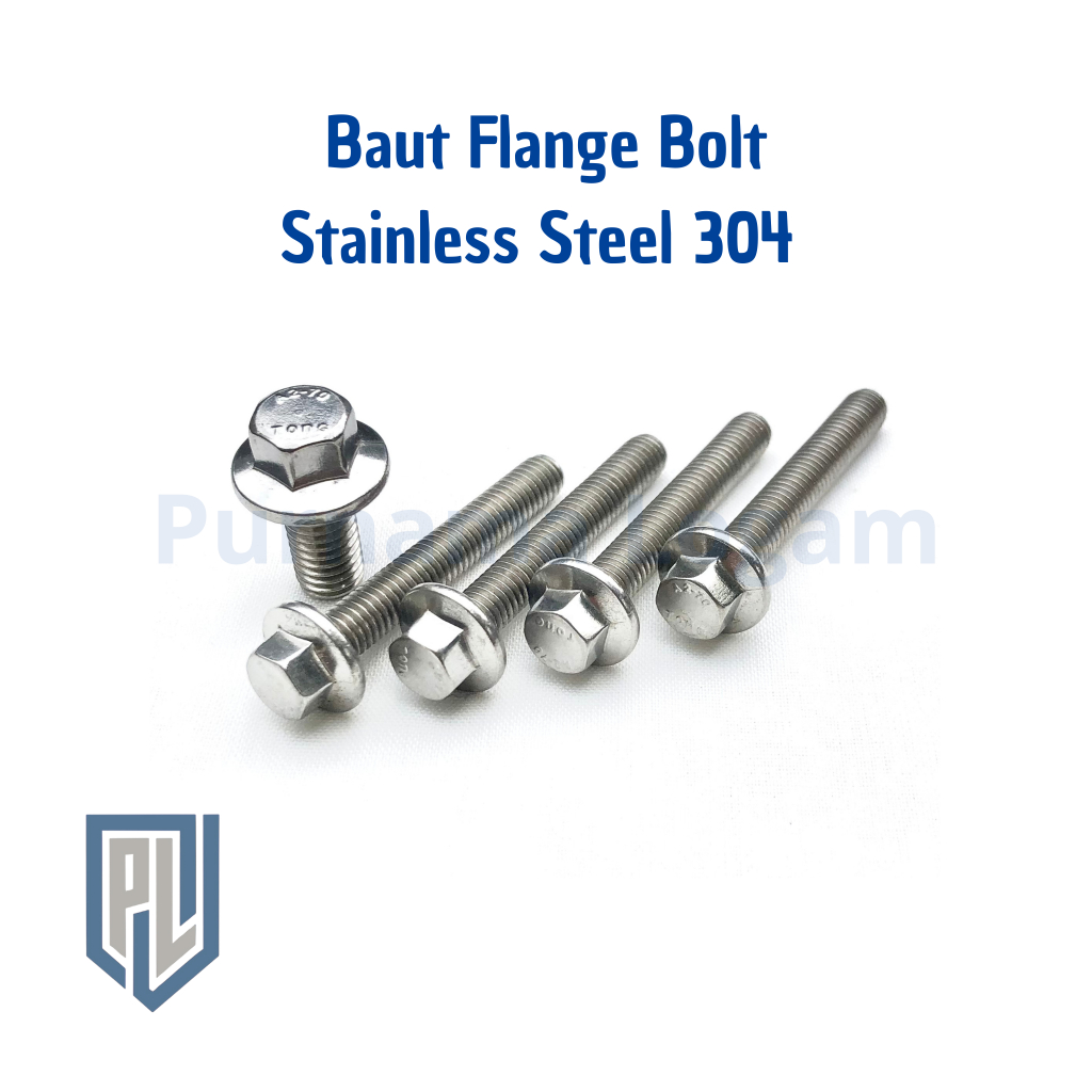 Baut Flange Bolt M8 x 40 ( Drat 12 Panjang 4 cm ) Stainless 304 A2-70 (kunci 10)/ Drat 12