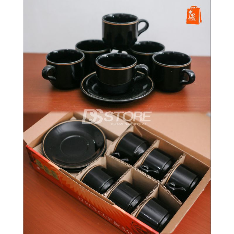 Cangkir set Black gold/gelas kopi/cangkir set keramik/kopin/mug tatakan