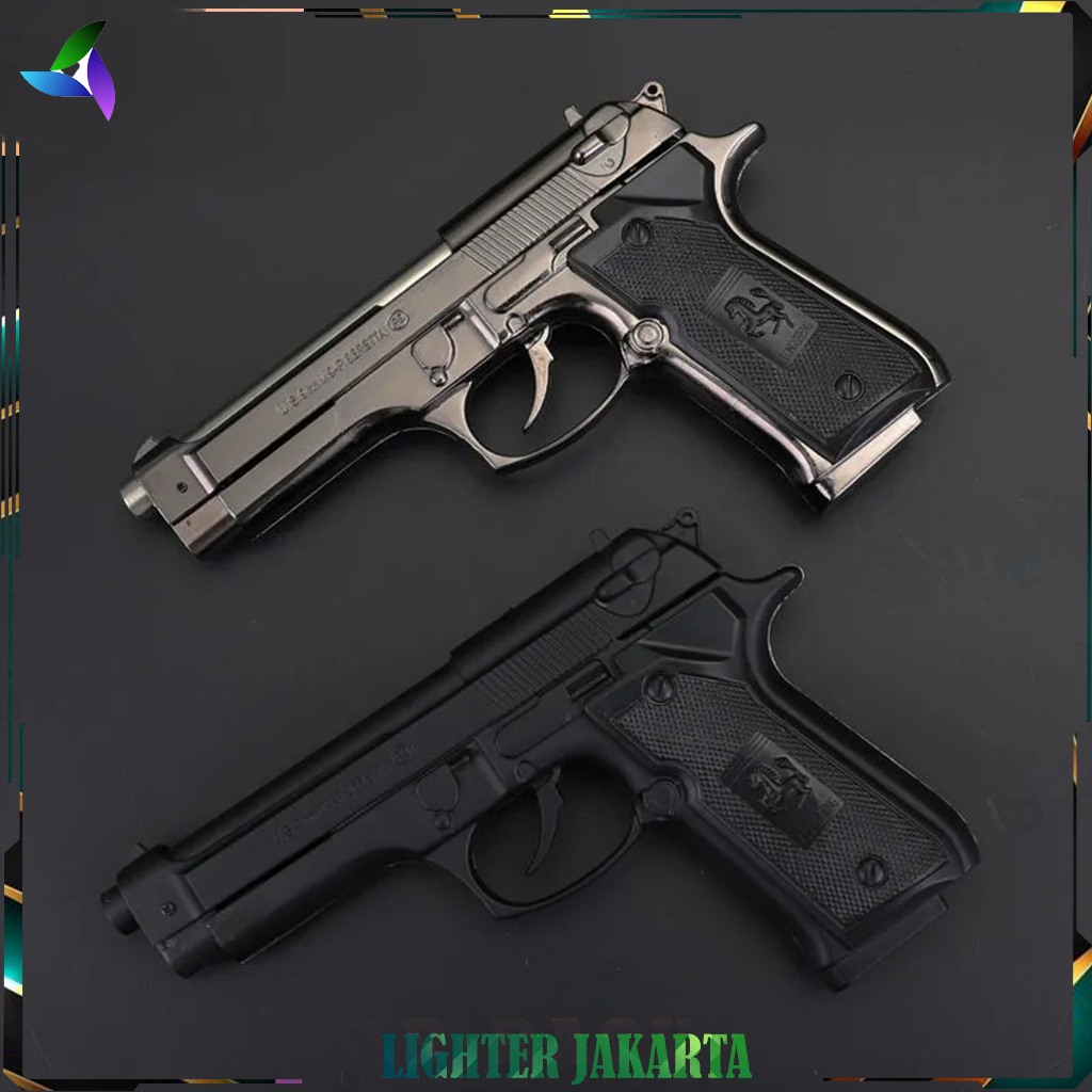 Korek Api Bara Gas Pistol Beretta M9 Silver dan Black