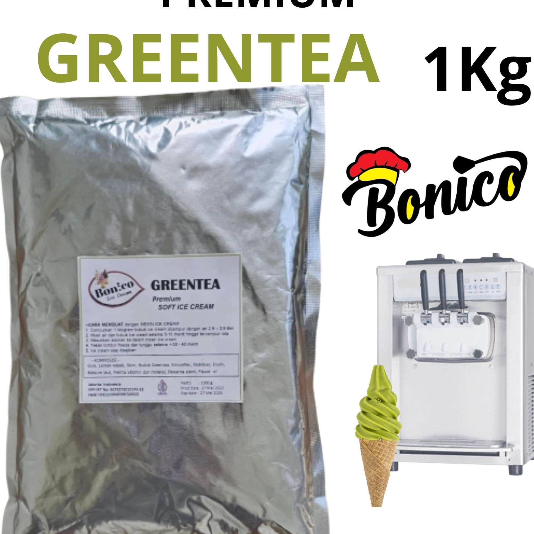 

55 COD BONICO GREENTEA SOFT ICE CREAM POWDER 1kg PREMIUM RESTO bubuk es krim mesin lembut Teh Hijau cone frizco