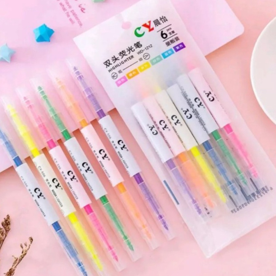 

Terupdate 6pcs Stabilo warna warni 2 sisi highlighter 2 arah Warna Random Isi 6 pcs Kirim Sekarang