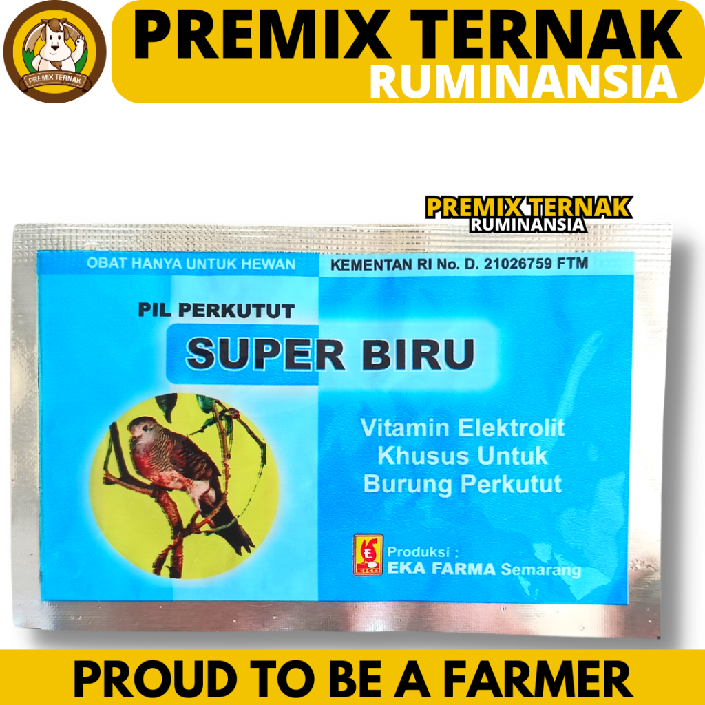 SUPER BIRU PERKUTUT 12 BUTIR (1 Sachet) EKA FARMA - Pil Jamu Burung Perkutut - Pil Perkutut Vitamin 