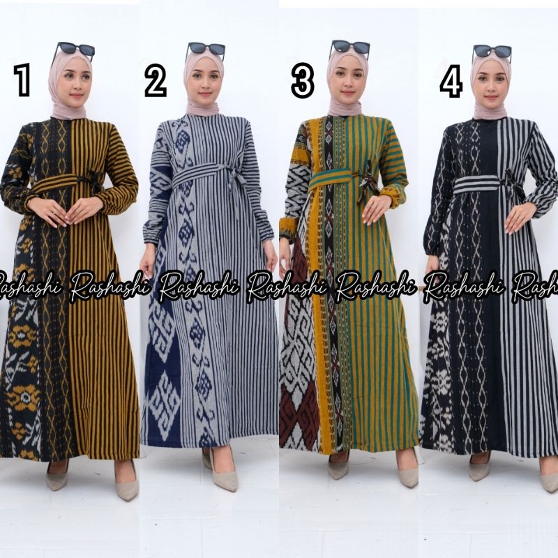 AISYAH Gamis tenun troso ori maxy tenun etnik busui friendly gamis lebaran motif salur terbaru 2025 
