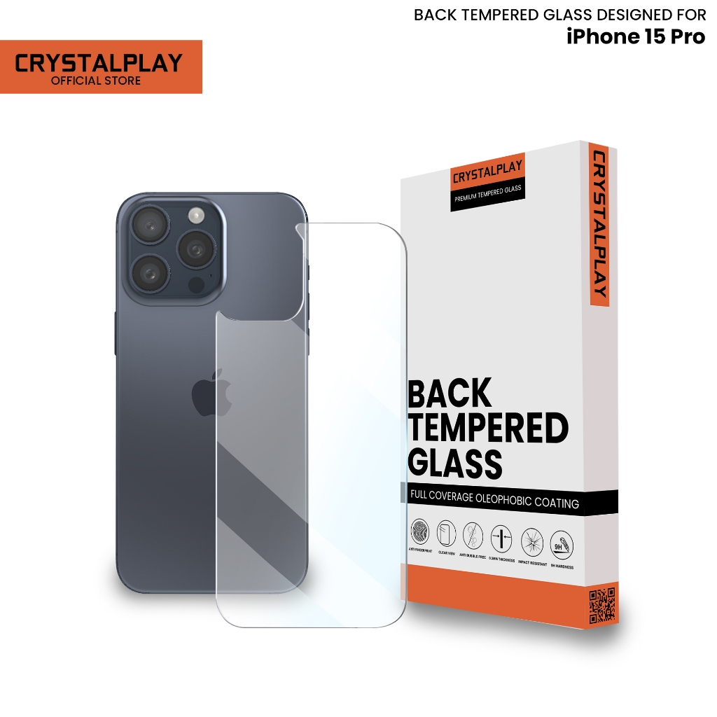 CrystalPlay Anti Gores Belakang iPhone Back Tempered Glass for iPhone 15 PRO Clear 9H Full Cover Pel