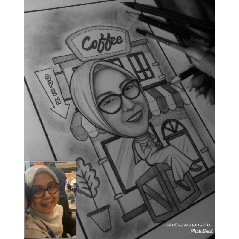 karikatur hitam putih ukuran A4 tanpa bingkai