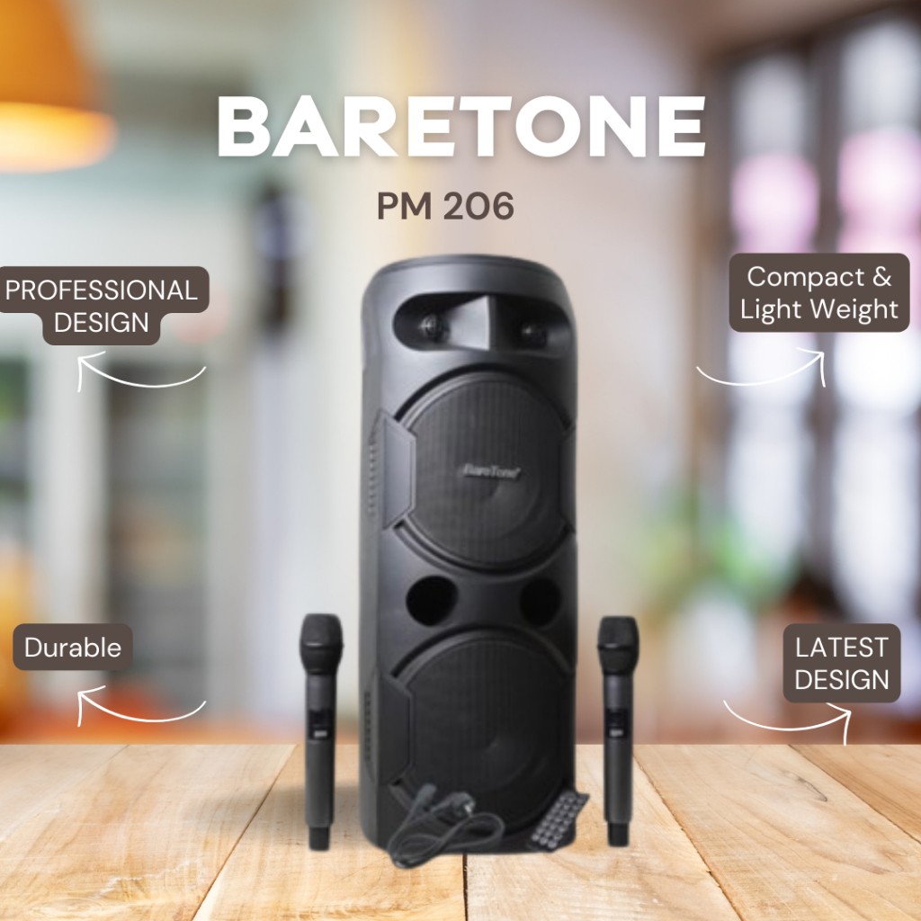 SPEAKER PORTABLE BARETONE PM 206 / PM206 / PM-206 6.5 INCH GARANSI RESMI BARETONE