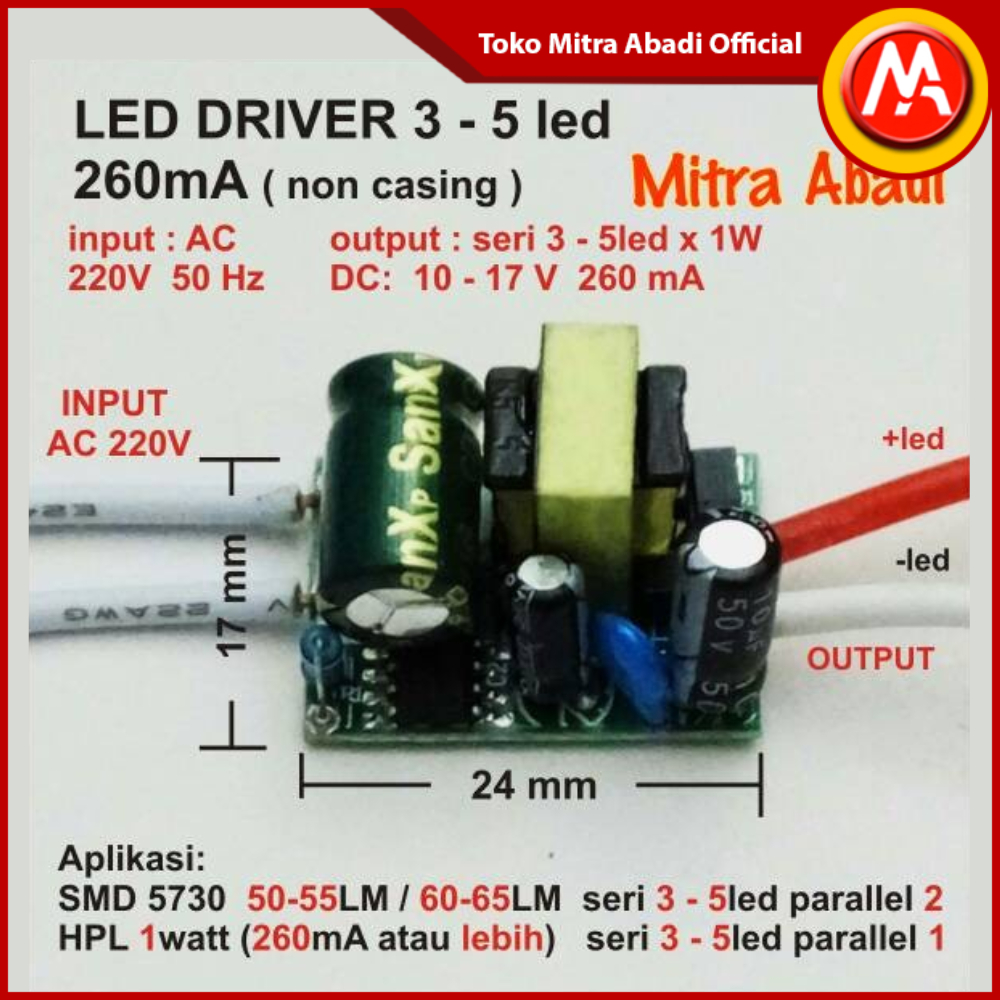 LED Driver 3-5x1 Watt 260 mA AC-DC Tanpa Casing