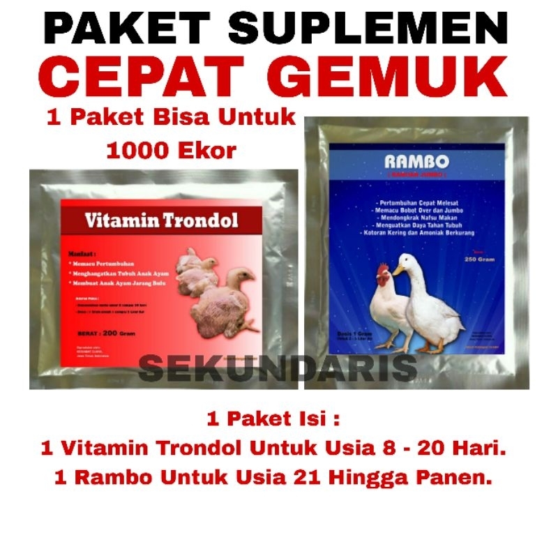 Vitamin Ayam - Obat Ayam Broiler - Penggemuk Ayam Broiler - Vitamin Trondol 1 dan Rambo 1
