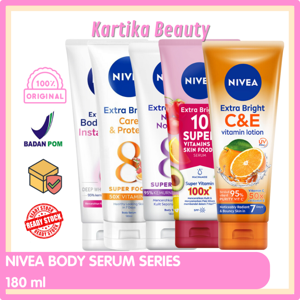 NIVEA BODY SERUM EXTRA WHITE 180 ML NIVEA CARE PROTECT/ NIVEA RADIAN SMOOTH / NIVEA INSTAN GLOW / NI