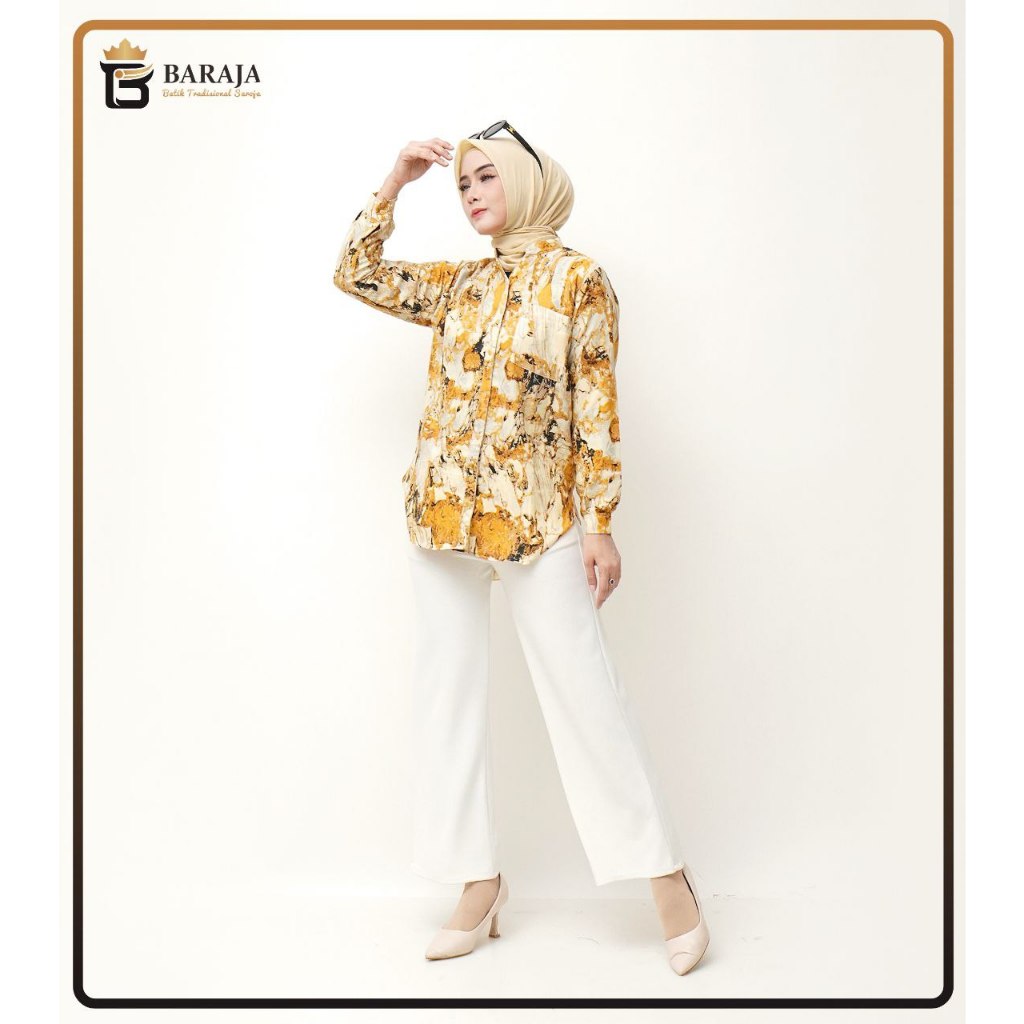 Blus Abstrak | Atasan Wanita Motif Bunga | Blose Cewek Lengan Panjang | Blus Wanita Kekinian | Atasa