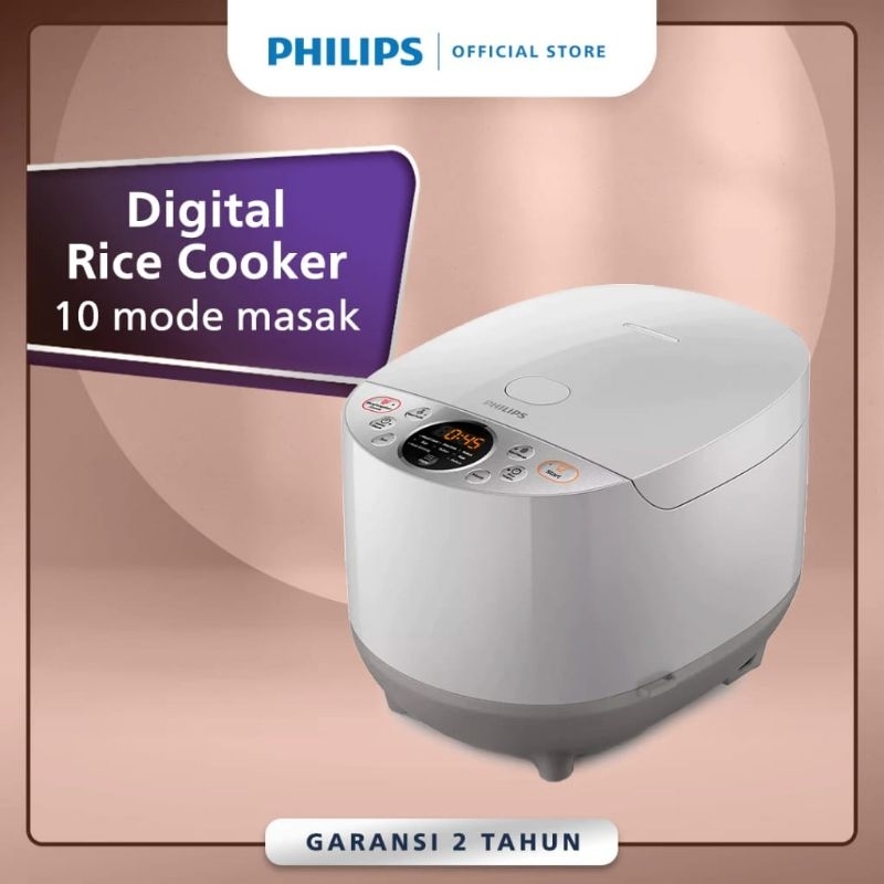 PHILIPS Rice Cooker 1,8 Liter HD4515/30 - 400Watt Warna Abu-abu - 10 Menu Mode Masak, mejikom/penana