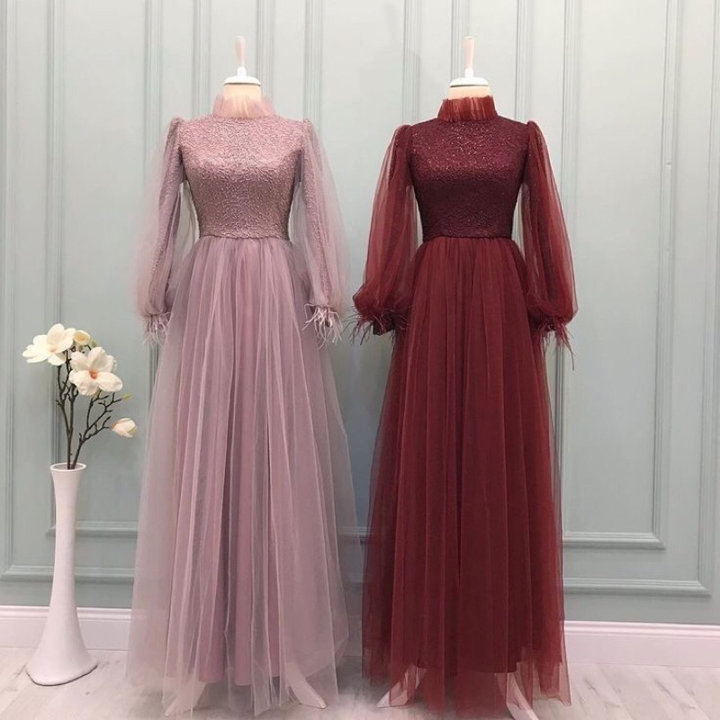 FREE Hijab Pashmina | Gaun Pesta Tile Brokat Halus