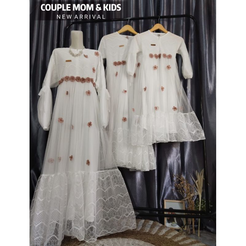 GAMIS LULA WARNA PUTIH COUPLE IBU DAN ANAK UMUR 3-15 TAHUN / GAMIS LEBARAN TERBARU