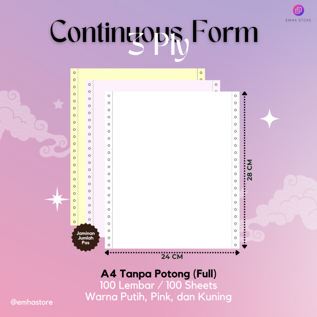 

Kertas Continuous Form Struk PPOB PLN A4 Full Tanpa Dibagi 3 Ply 100 Lembar