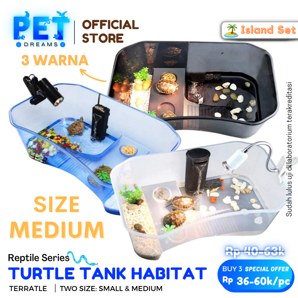 TURTLE TANK M KANDANG VIVARIUM AQUARIUM AKUARIUM RUMAH BAK FILTER TEMPAT BASKING KURA KURA AIR BRAZI