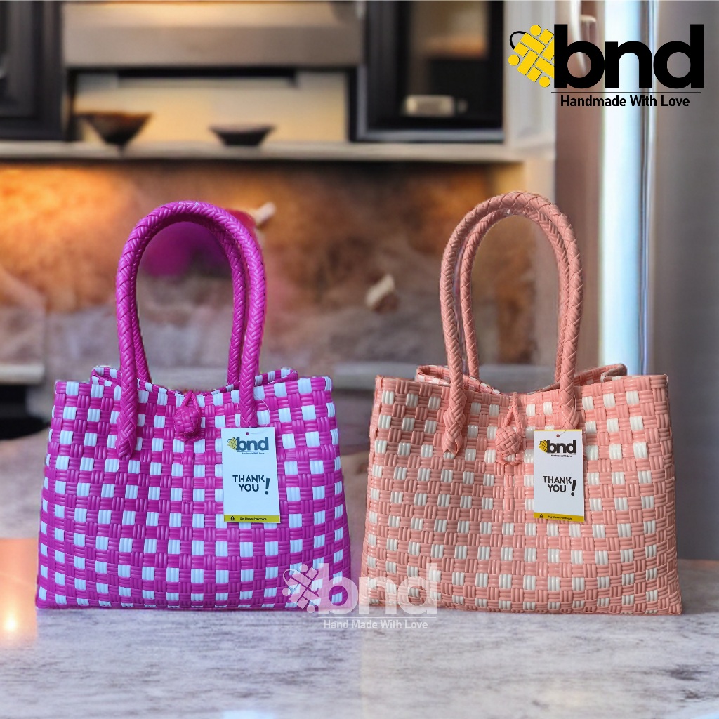 Tas Anyaman Mini Paty M Pink Plastik Jali Premium Kombinasi model tenteng Terbaru