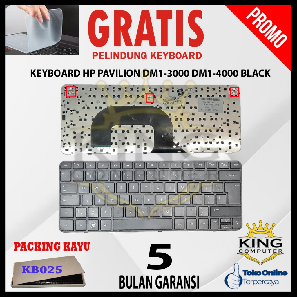 KEYBOARD HP PAVILION DM1-3000 DM1-3100 DM1Z-3000 DM1Z-3200 DM1-4000 HITAM FREE BOX KAYU+KEYBOARD PRO