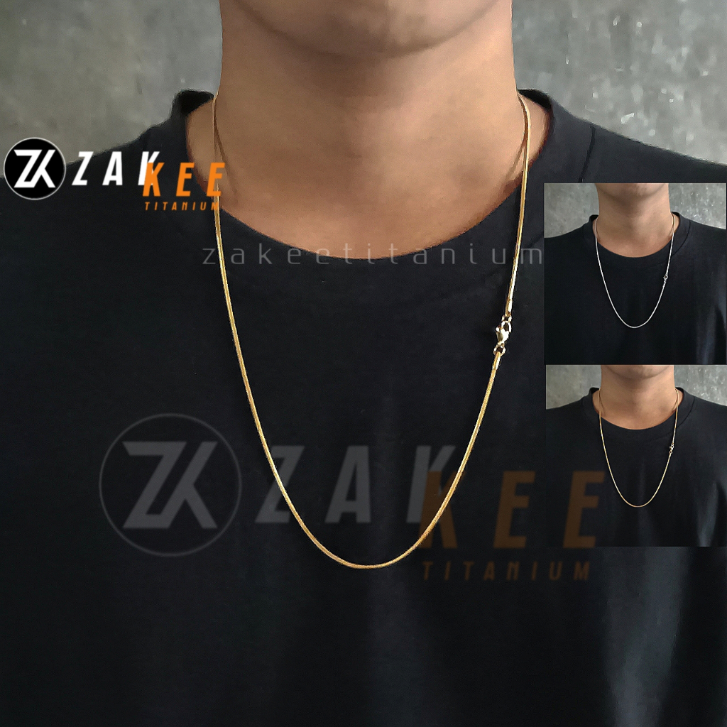 PROMO Kalung Titanium Pria Wanita Anti Karat Cowok Cewek Silver Perak Emas Putih Asli Kalung Bulat