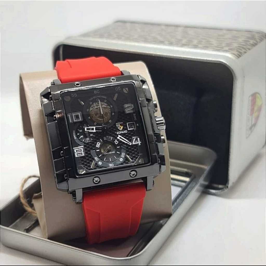 Jam tangan Pria Leopard 8826 tali silicon /rubber analog tanggal /chronograp aktif original