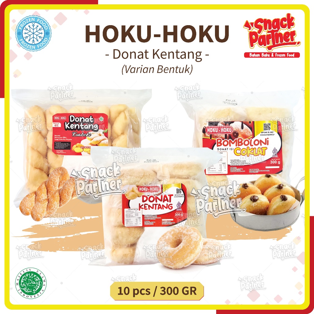 

DONAT KENTANG - HOKU 10 PCS / 300 GR - FROZEN FOOD - Kuabeki Kepang Original Bomboloni Coklat Donut Beku Gula Putih Halus