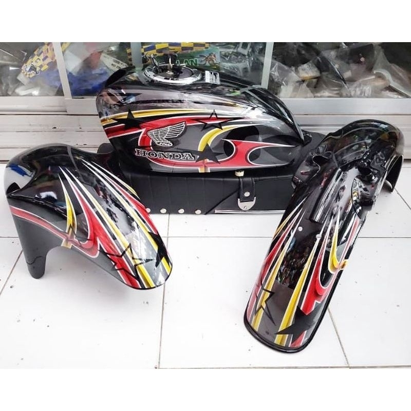 Tangki cb body set cb tutup ninja motif bintang Airbrush Anti karat Kuat sudah di resin dalam nya