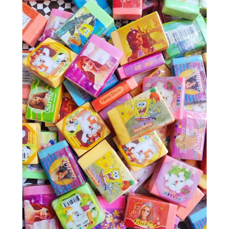 

(12 pcs) penghapus/eraser/stip pensil murah, karakter cewek barbie & princess 1 lusin