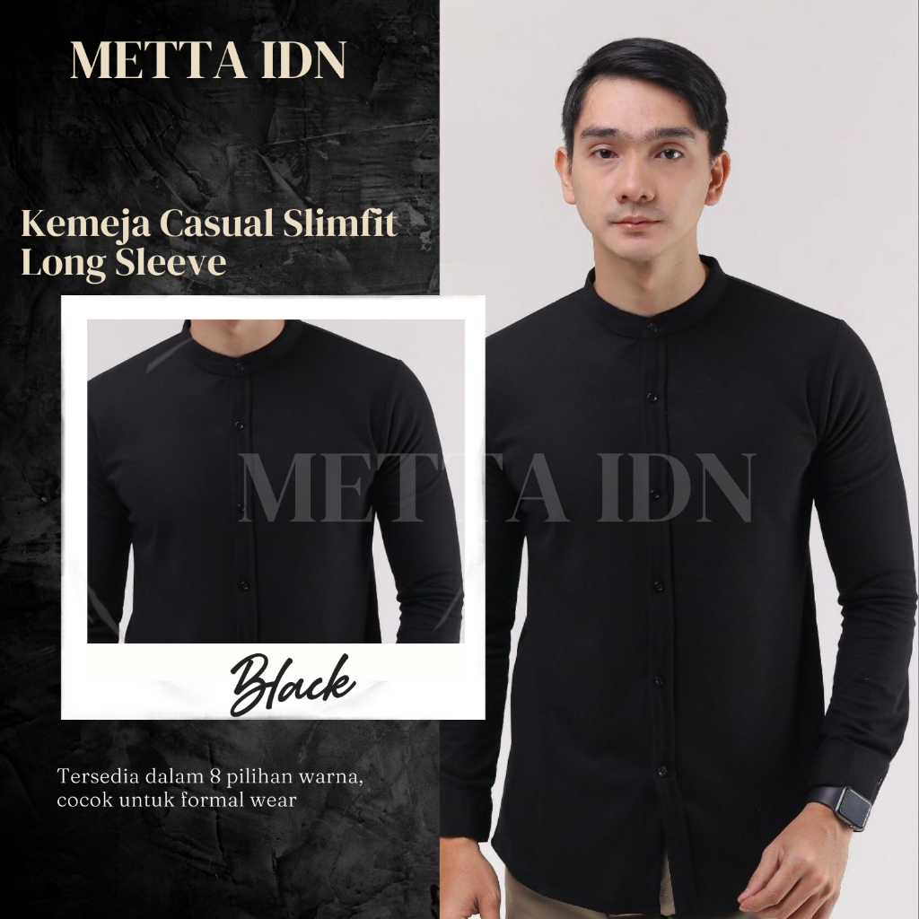 METTA IDN - Kemeja Pria Casual Lengan Panjang Kemeja Polos Long Sleeve Slim fit Pria Bahan Lacoste P