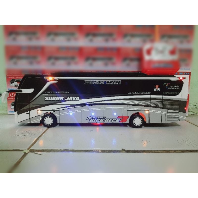 Miniatur bus RC SUBUR JAYA ( Remot Control ) DETIL RAPIH FULL TELOLET FULL STROBO FULL LED