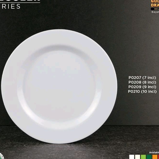 (12 pcs) 1 lusin piring makan bulat datar putih melamine golden dragon
