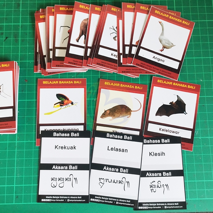 Flash Card Kartu Nama-nama Hewan Bahasa Bali dilengkapi aksara Bali