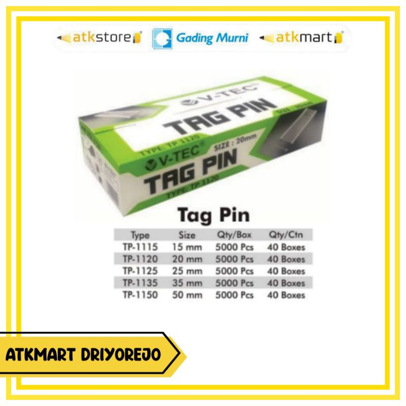 

V-TEC TAG PIN / PENGAIT LABEL BAJU 15MM -REFILL TAG GUN - ISI TAG GUN