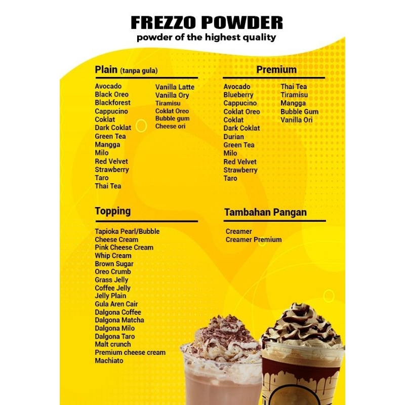 

RB22 Bubuk Minuman PLAIN ALL VARIAN 1kg ( Tanpa Gula)/ Minuman kekinian termurah dan terlaris/Frezzo