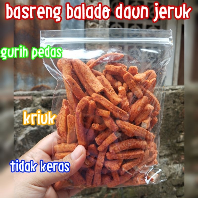 

Basreng Daun Jeruk Balado Pedas Asin gurih kriuk 200g