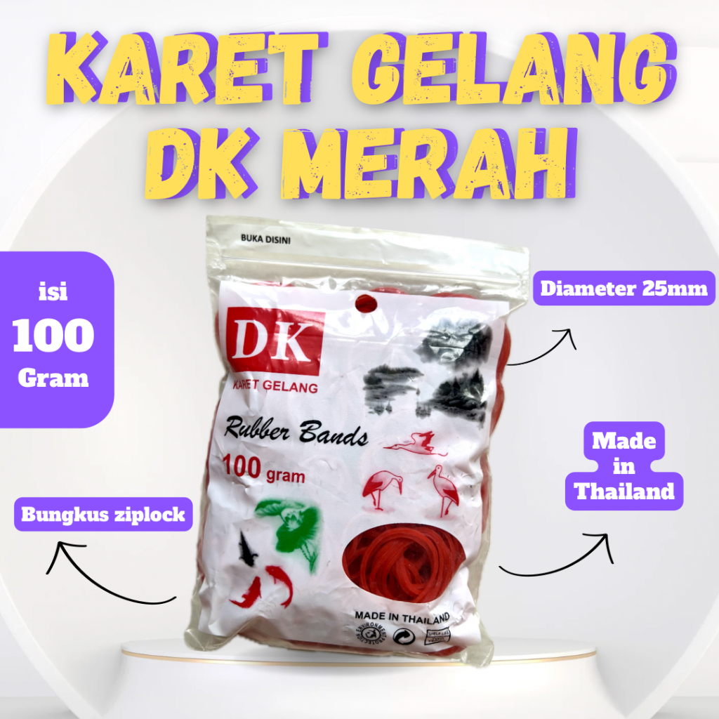(100 Gr) KARET GELANG KECIL SUPER PENTIL MERK DK MERAH