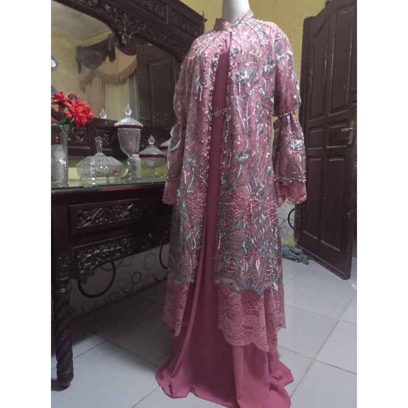 gamis pink premium ceruti mix brokat