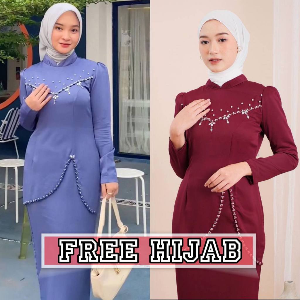 Oneset Felicya Kurung Melayu Malaysia Dress Pesta Setelan Wanita Baju Kondangan Kekinian Full Payet