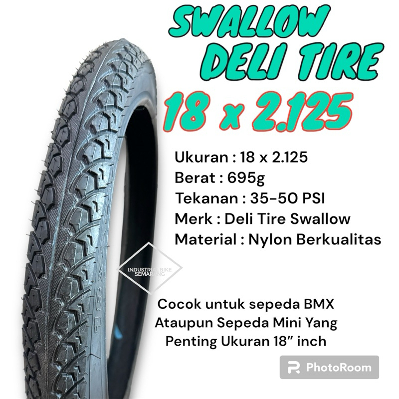 18 x 2.125 Ban luar sepeda anak ukuran 18 inch merek Swallow BMX Mini Deli tire 18inc Ban Dalam