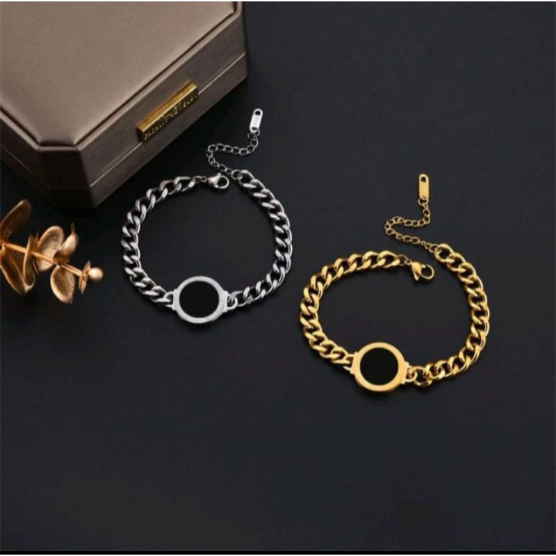 Gelang Rantai Keramik Hitam Putih Titanium